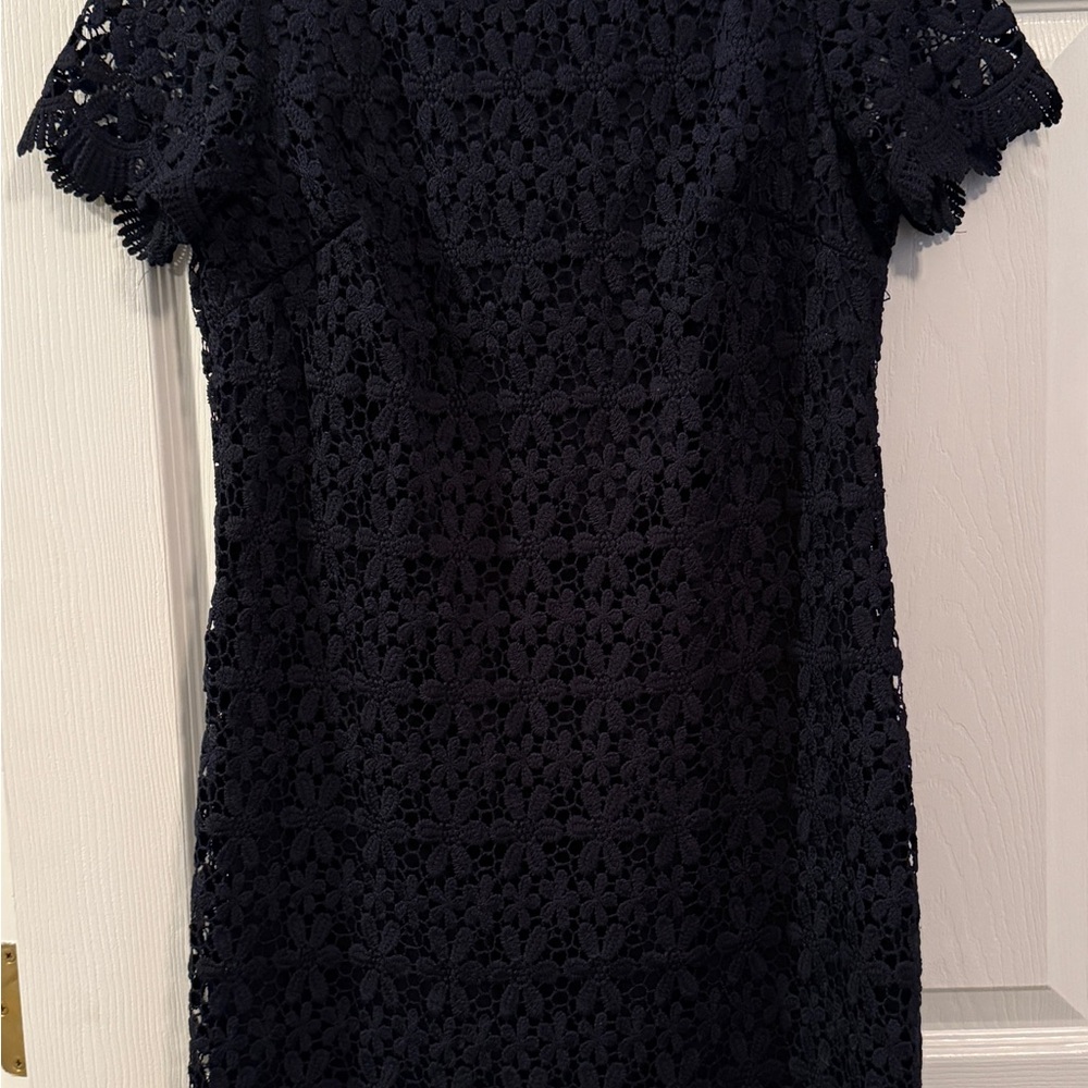 Jessica Howard Petite Navy Lace Dress, Short sleeve, A line